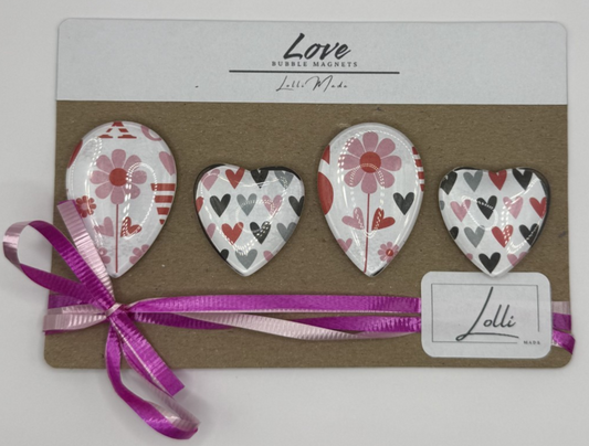 Love - Red & Pink Flower Water Drop & Red, Pink, Grey, Black Heart